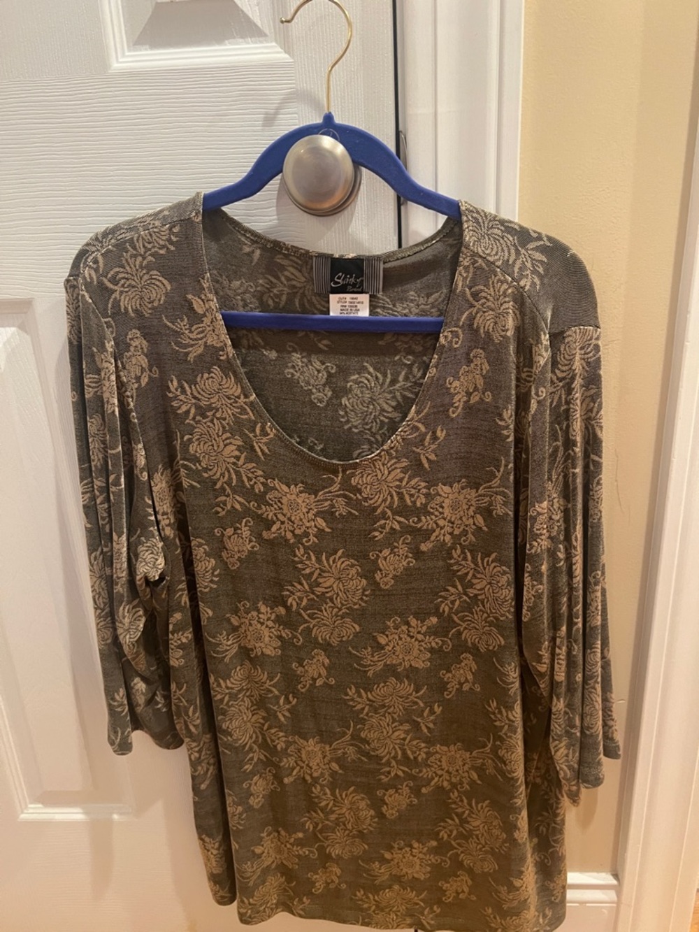 Slinky Brand Olive Green Floral Scoop Neck Tunic